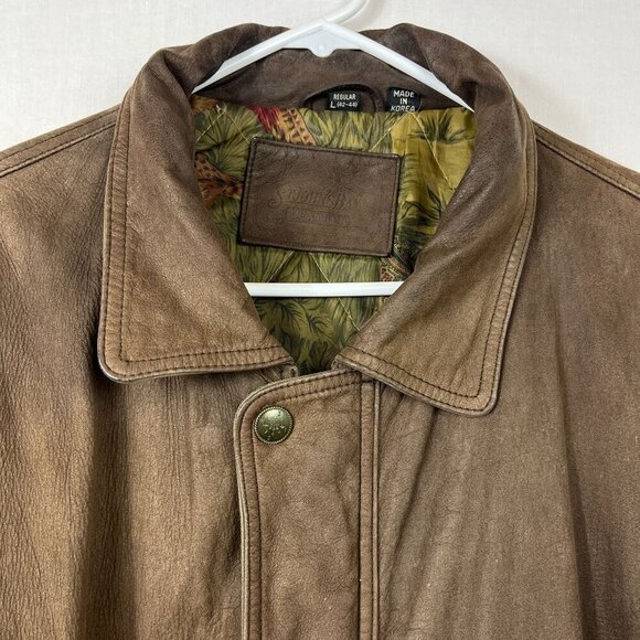 Vintage 90s Leather Bomber Jacket Men L Oversize Aviator Distressed Slouch Baggy - Picture 3 of 16